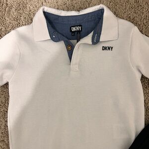 DKNY Short Outfit - Toddler Boy, 3T (White collared shirt + Navy blue shorts)